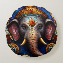 Schattige Ganesh Blauwe Olifant God Rond Kussen Ku