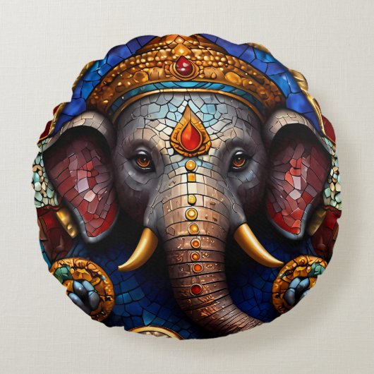 Schattige Ganesh Blauwe Olifant God Rond Kussen Ku (Voorkant)