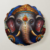 Schattige Ganesh Blauwe Olifant God Rond Kussen Ku (Achterkant)