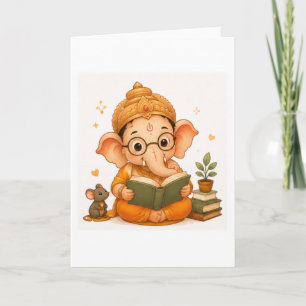 Schattige Ganesha Leest Boek Ganesh Chaturthi Kaart