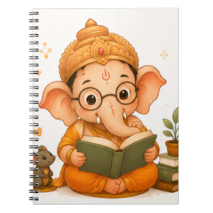 Schattige Ganesha Leest Boek Ganesh Chaturthi Notitieboek