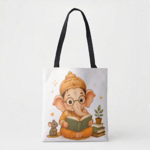 Schattige Ganesha Leest Boek Ganesh Chaturthi Tote Bag