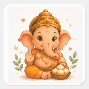 Schattige Ganesha met Modak Ganesh Chaturthi Vierkante Sticker