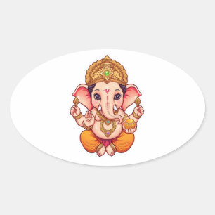 Schattige Ganpati Bappa – Chibi Style Ganesha met Ovale Sticker