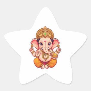 Schattige Ganpati Bappa – Chibi Style Ganesha met Ster Sticker