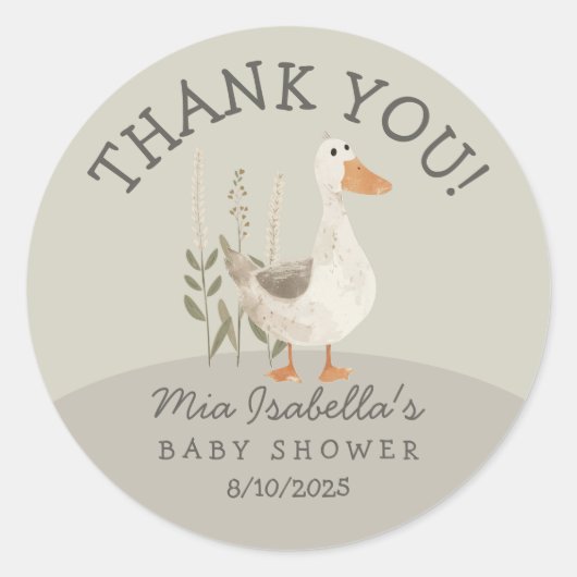 Schattige Gans Baby shower Dank u Ronde Sticker (Voorkant)
