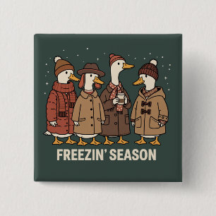 Schattige Gans Bevriezingsseizoen Winter Cozy Herf Vierkante Button 5,1 Cm