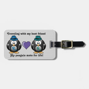 Schattige Gay Penguins Two Grooms Love Heart Pet Bagagelabel
