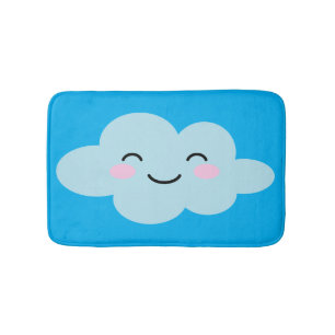 Schattige geanimeerde gelukkige wolk blauw  badmat