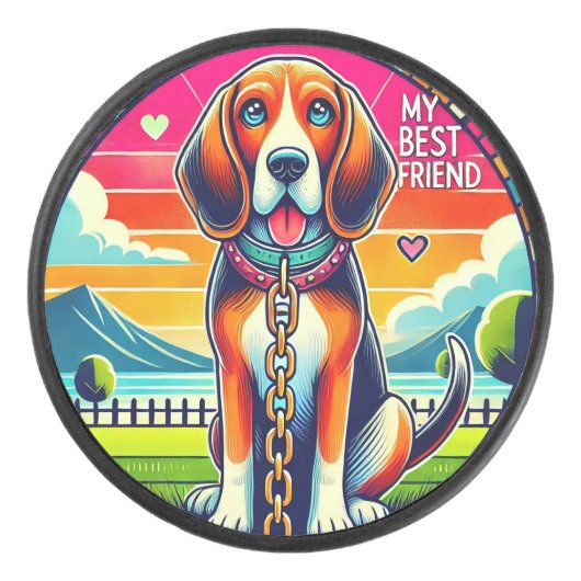 Schattige Geanimeerde Hond Hockey Puck (Voorkant)