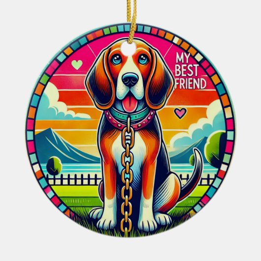 Schattige Geanimeerde Hond Keramisch Ornament (Voorkant)