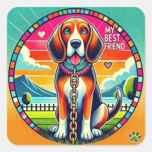 Schattige Geanimeerde Hond Leuke Tekenfilm Puppy K Vierkante Sticker