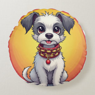 Schattige Geanimeerde Hond met Halsband Rond Kussen