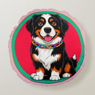 Schattige Geanimeerde Hond met Halsband Rond Kussen