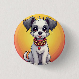 Schattige Geanimeerde Hond met Halsband Ronde Button 3,2 Cm