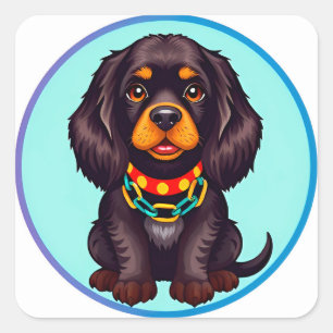 Schattige Geanimeerde Hond met Halsband Vierkante Sticker