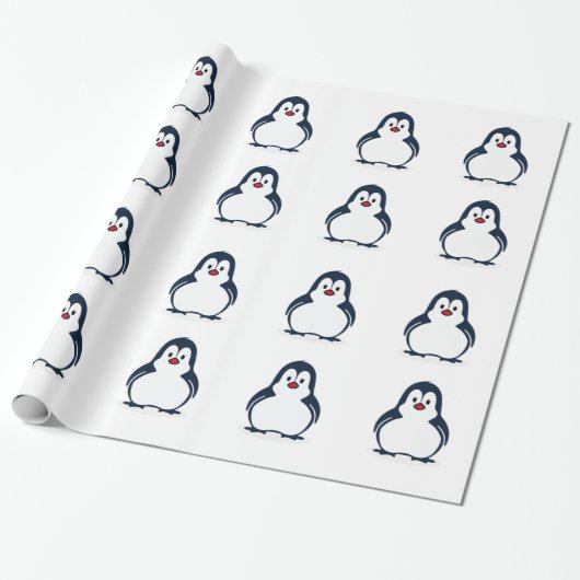 Schattige Geanimeerde Pinguïn Cadeaupapier (Uitgerold)