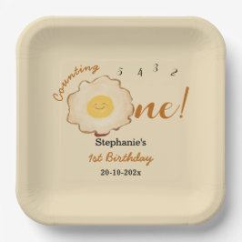 Schattige gebakken ei 1e verjaardag papieren bordje