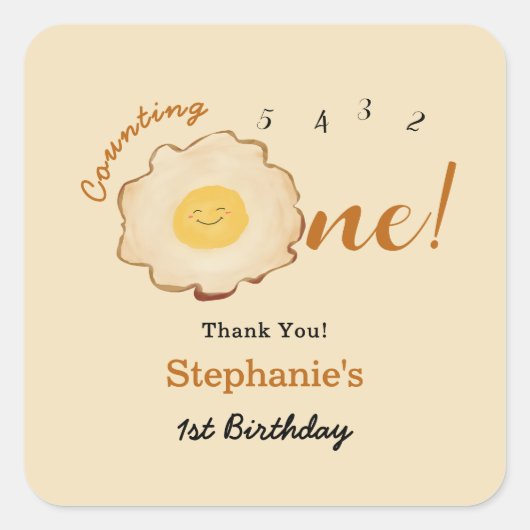 Schattige gebakken ei 1e verjaardag vierkante sticker (Voorkant)