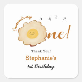 Schattige gebakken ei 1e verjaardag vierkante sticker