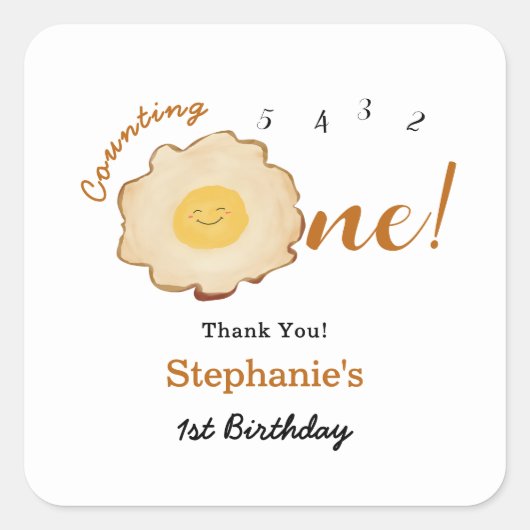 Schattige gebakken ei 1e verjaardag vierkante sticker (Voorkant)