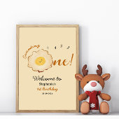 Schattige gebakken ei 1e verjaardag welkomstbord poster