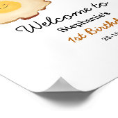 Schattige gebakken ei 1e verjaardag welkomstbord poster (Hoek)