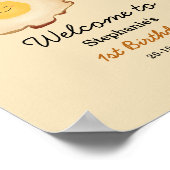 Schattige gebakken ei 1e verjaardag welkomstbord poster (Hoek)