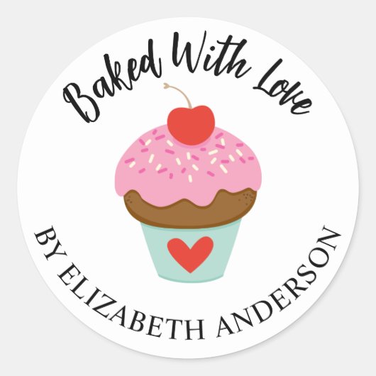Schattige gebakken met liefde Valentijn cupcake St Ronde Sticker (Voorkant)
