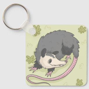 Schattige Gebogen Opossum Cartoon Kunst Sleutelhanger