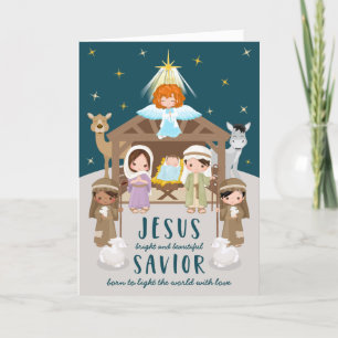 Schattige geboorte Baby Jezus Kerstmis Beige Feestdagen Kaart