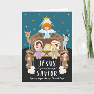 Schattige geboorte Baby Jezus Kerstmis Zwart Feestdagen Kaart