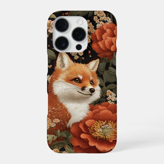 Schattige geborduurde look Fox & Flowers iPhone Hoesje (Achterkant)