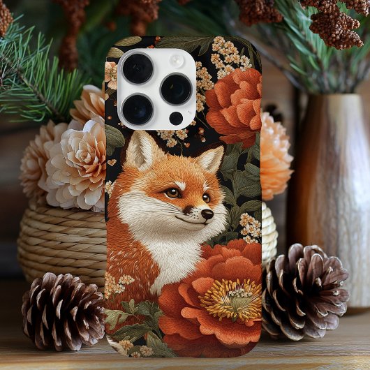 Schattige geborduurde look Fox & Flowers iPhone Hoesje