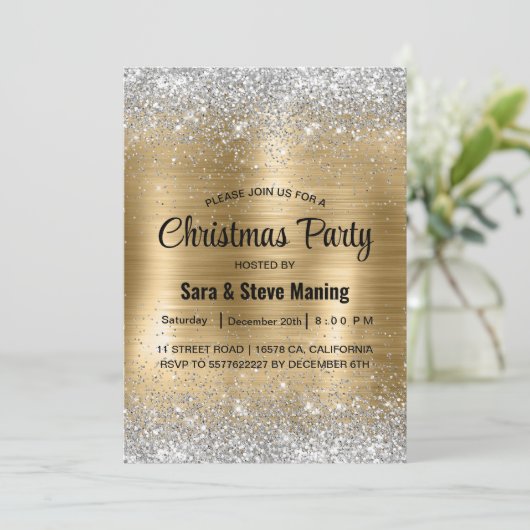 Schattige geborsteld goud faux zilver glitter kers kaart (Staand voorkant)