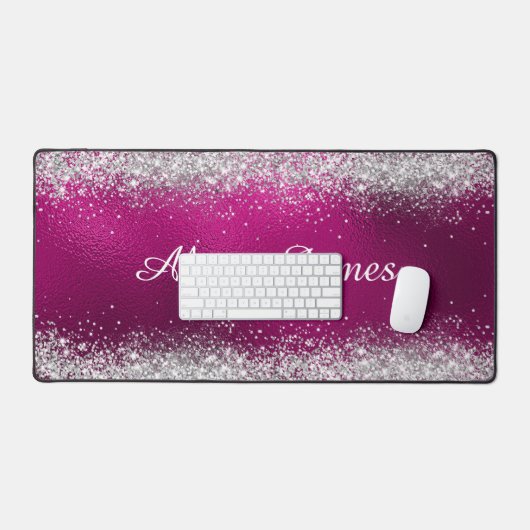 Schattige geborsteld Hot Pink Folie Faux Silver Gl Bureaumat (Keyboard & Muis)