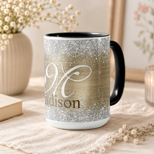 Schattige geborstelde gouden nepsil glitter monogr mok