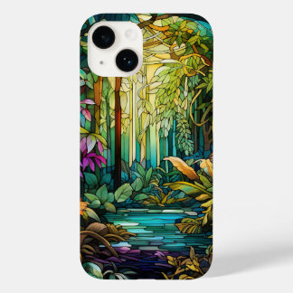 Schattige gebrandschilderd glas tropisch bos Case-Mate iPhone 14 hoesje