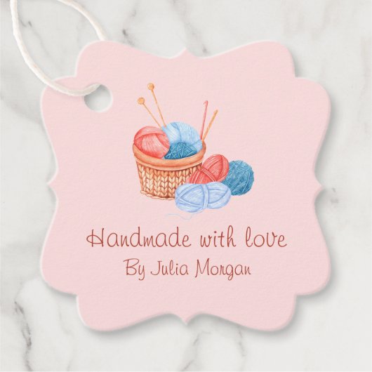 Schattige gebreid zelfgemaakt hang Label | roze (Voorkant)