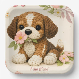 Schattige Gebreide Puppy Bloemenservetten – Whimsi Papieren Bordje