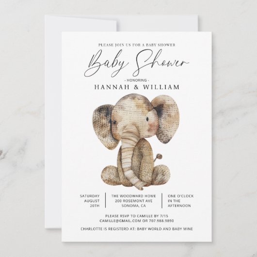 Schattige Gebreide Safari Olifant Baby shower Kaart (Voorkant)