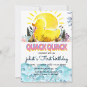 Schattige geel 1e rubber eend verjaardagsuitnodigi kaart (Voorkant)
