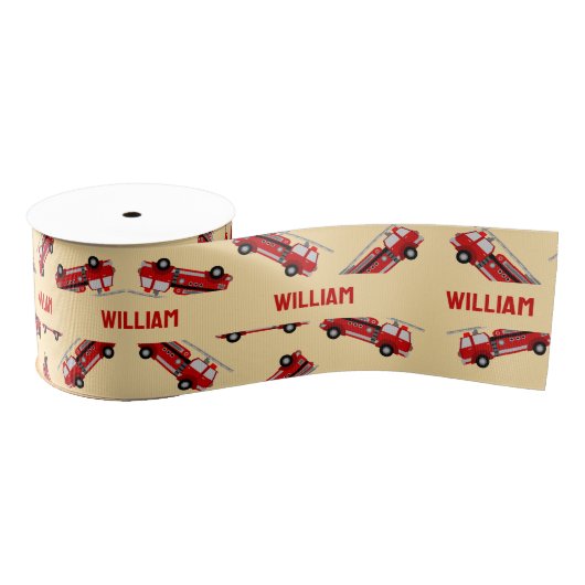 Schattige Geel Aangepaste Naam Firetruck Kids Verj Grosgrain Lint (Spoel)