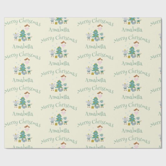 Schattige geel aangepaste naam Notenkraker Kerst Cadeaupapier (Vlak)