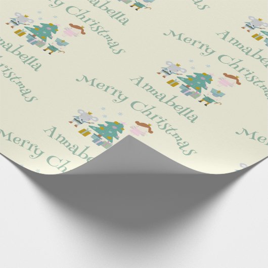 Schattige geel aangepaste naam Notenkraker Kerst Cadeaupapier (Hoek)