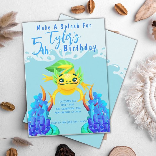 Schattige geel Axolotl Boy Onderwater Verjaardagsf Kaart