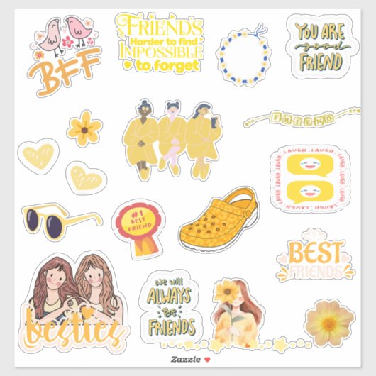 Schattige Geel Beste Vriend, Besties BFF Stickers (Vel)