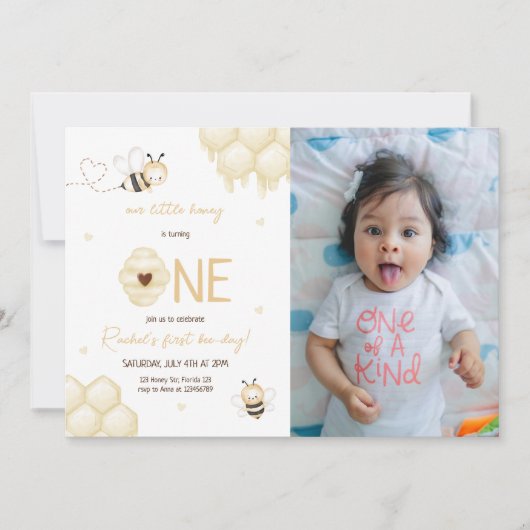 Schattige Geel Bijenhoning Eerste Bijendag Foto Kaart (Voorkant)