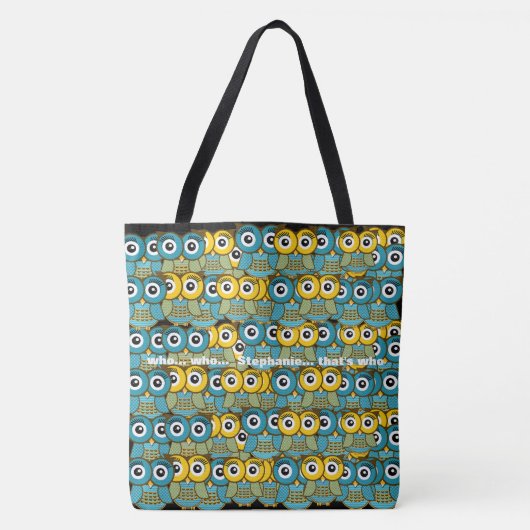 Schattige Geel Blauw en Groen Uilenpatroon Tote Bag (Voorkant)