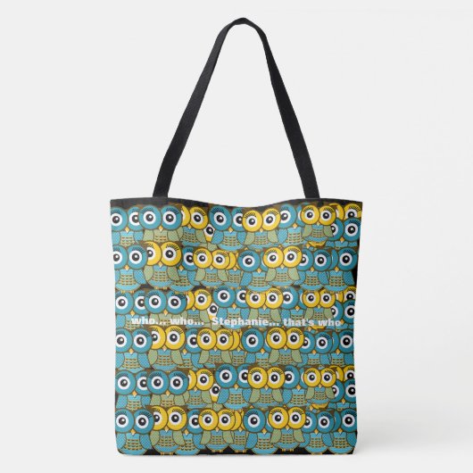Schattige Geel Blauw en Groen Uilenpatroon Tote Bag (Achterkant)